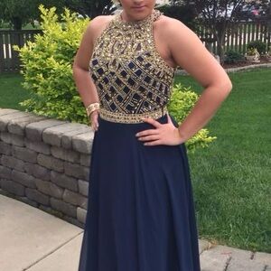 Elegant Navy and Gold Women's Dress